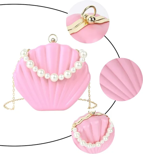 Vista 4 de Bolso de noche de concha de mar para mujer, bolso de hombro con correa de cadena de sirena, bolso de mano