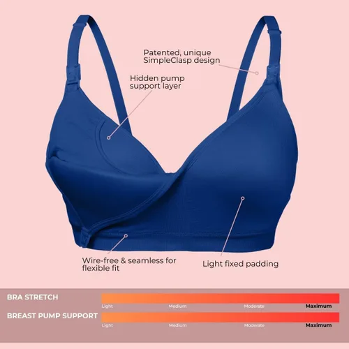 Vista 3 de Simple Wishes Pumping Bra Hands Free, Molded Cup Nursing Bra Paquete combinado: brasier índigo + camiseta sin mangas índigo