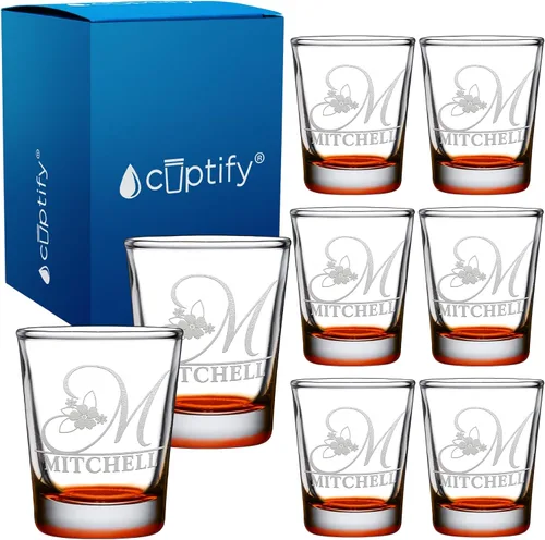 Vista 44 de Vaso de chupito personalizado con nombre de círculo elaborado de 2 onzas, parte inferior negra grabada con texto personalizado para regalos, bodas