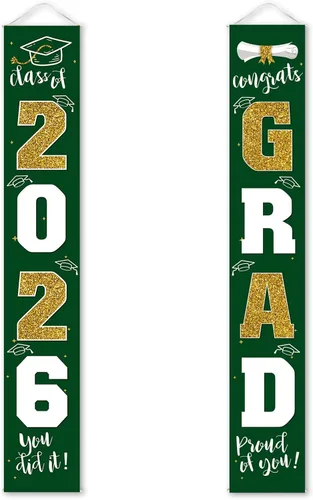 Vista 18 de Decoraciones de graduación 2026, cartel de porche negro dorado para clase de 2026, suministros de fiesta de graduados