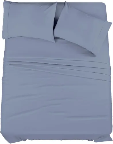 Vista 22 de Juego de cama de 5 piezas, 100% algodón egipcio de 600 hilos, fundas de almohada y sábana bajera con bolsillo extra profundo, ropa de cama suave