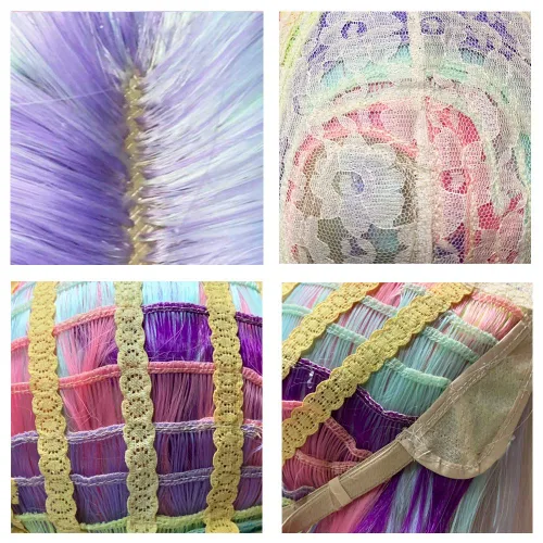 Vista 6 de BERON - Peluca larga y rizada multicolor con encanto para fiestas de cosplay y niñas con gorro de peluca colorido