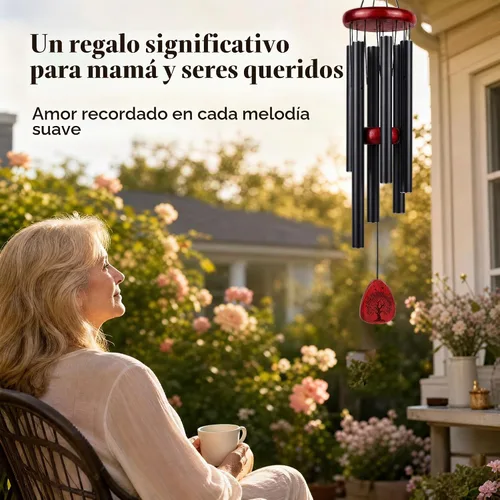 Vista 7 de Campanillas de viento de aluminio para jardín y patio al aire libre con tonos profundos relajantes, crea un ambiente tranquilo con un sofisticado