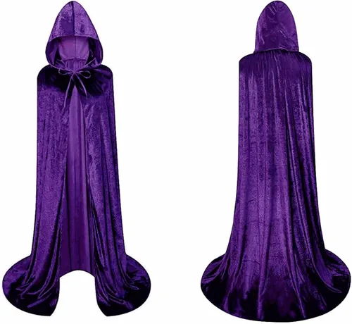 Vista 4 de Unisex Full Length Hooded Robe Cloak Long Velvet Cape Cosplay Costume