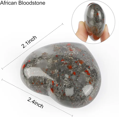 Vista 3 de SMQ Piedra de sangre de África, piedras de cristal en forma de corazón, piedras preciosas naturales, pisapapeles, bolsillo hinchado, gran sanación