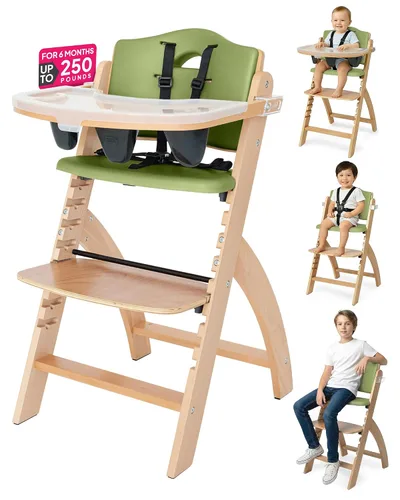Vista 18 de Silla alta de madera con bandeja, de Abiie Beyond La solución de asiento perfecta para tu hijo como silla alta para comedor