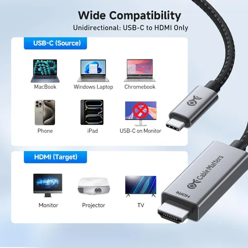 Vista 6 de Cable Matters - Cable USB C a HDMI 2.1 unidireccional de 48 Gbps, 3 pies 4K @240Hz / 8K @60Hz HDR, para macOS y Windows, no necesita actualización