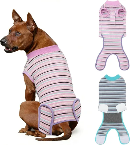 Vista 28 de Paquete de 2 unidades de algodón transpirable para perros de recuperación para después de esterilizar heridas abdominales, protectores profesionales
