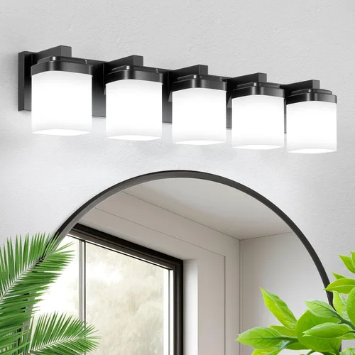 Vista 8 de Luces de tocador, lámparas de baño con pantalla de vidrio cuadrada blanca lechosa, luz moderna sobre espejo, accesorios de iluminación de baño