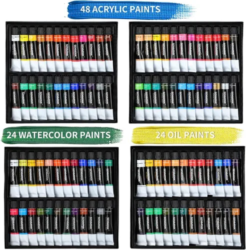 Vista 3 de Juego de 196 piezas de pintura de artista de lujo con caballete francés, 48 colores acrílicos y pinturas al óleo, pinturas de acuarela de 24