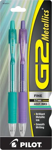 Vista 3 de Bolígafos metálicos de gel Pilot G2 (34423), de punta fina, tinta dorada y plateada, paquete de 4 unidades, Colores Variados Paquete de 4