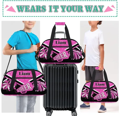 Vista 6 de Bolso personalizado de la danza del gimnasio de la animadora, bolso del barril de la animadora de encargo nombrado bolso de lona de los deportes