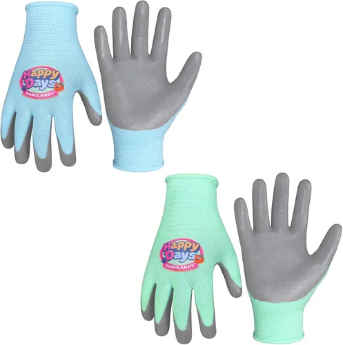 Vista 11 de HANDLANDY 3 pares de guantes de jardinería para niños sin látex, guantes de jardín para niños y niñas con revestimiento de nitrilo para niñas y Verde