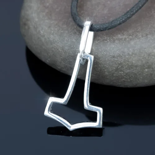 Vista 2 de Simple Thors Hammer Mjolnir Necklace 925 Sterling Silver - CutOut Viking Axe Pendant Charm - Minimalist Norse Nordic Scandinavian Jewelry Gifts for