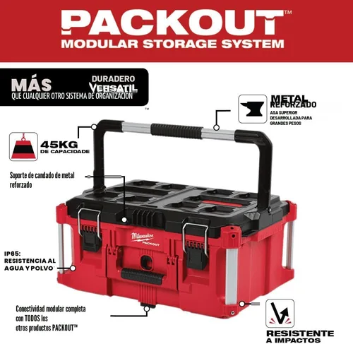 Vista 5 de Milwaukee Electric Tool 48-22-8425 Pack Out, Caja de Herramientas Grande, Rojo