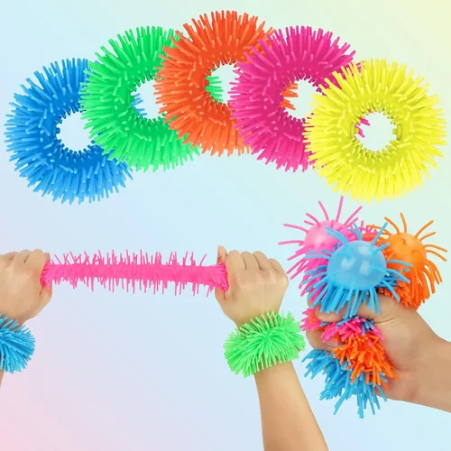 Vista 7 de Paquete de 5 pulseras blandas para ansiedad, juguetes blandos, banda mullida de silicona sensorial para niños y adultos