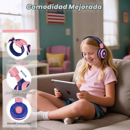 Vista 7 de SIMOLIO Auriculares inalámbricos para niñas, Bluetooth plegables para niños, con micrófono y volumen limitado, auriculares estéreo sobre la oreja