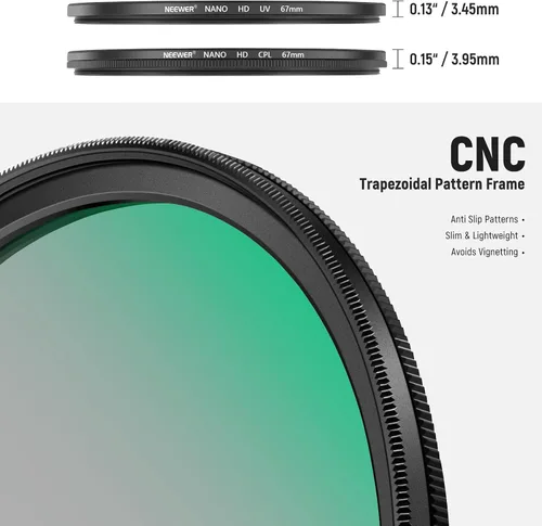 Vista 7 de NEEWER Kit de filtro de lente UV CPL de 2.638 in, polarizador circular/filtro anti-UV con vidrio óptico HD y revestimiento nano de doble cara, 30