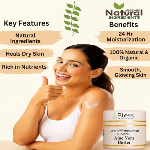 Vista 5 de Manteca de aloe vera orgánica cruda 100% pura, natural y sin refinar Hidratante para la piel para rostro, cuerpo y cabello 4 OZ/115 GM Marfil