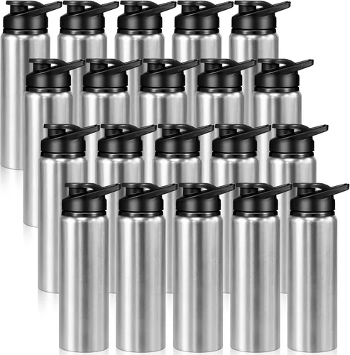 Vista 12 de Potchen - Paquete de 20 botellas de agua de aluminio con tapa a presión, color negro, 20 onzas