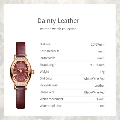 Vista 7 de Reloj de pulsera delicado de cuero ovalado para mujer, negrooro rosa, CK013, 0.787 x 1.063 in