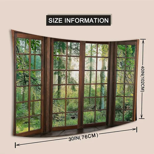 Vista 5 de Aidatain Tapiz Natural de Bosque Verde Escenario de Ventana Tapiz Estético de Pared para Dormitorio Franela 40" L x 30" A Manta de Playa Sala