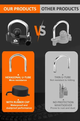 Vista 6 de METOWARE Juego de Cerradura de Acoplador de Remolque para Trabajo Pesado - Cerradura Universal de Bola de Remolque, Enganche de Pasador Curvado