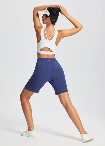 Vista 6 de BALEAF Bermudas de 8 pulgadas para mujer, pantalones cortos deportivos largos de algodón, con control de abdomen, estilo casual, para descansar