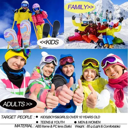 Vista 5 de Gafas de esquí, paquete de 3 gafas de nieve para hombres, mujeres, niños y jóvenes, protección UV400 para esquí y snowboard