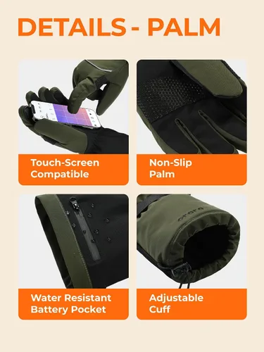 Vista 4 de ORORO Guantes térmicos para mujeres y hombres, guantes de motocicleta con calefacción recargable, guantes de batería para esquí y artritis