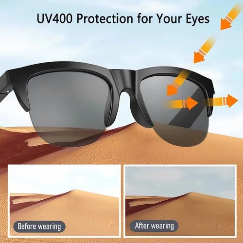 Vista 4 de F06 - Lentes de sol inteligentes con Bluetooth de oreja abierta para hombres y mujeres, 5.3 Bluetooth, control táctil, llamadas de música con lentes