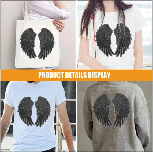 Vista 4 de 2pcs Black Sequin Angel Wing Patches Embroidered Applique DIY Clothing Decor Craft Accessories for Jackets and Garments