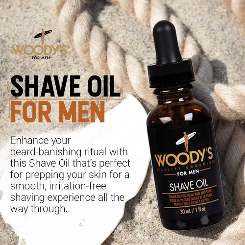 Vista 2 de Woody's Aceite de afeitado para hombres, capa de aceite base preafeitado para un afeitado mejorado y una piel más suave, 1 onza líquida