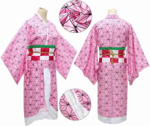 Vista 4 de OURUEPY Disfraz de cosplay para niños Nezuko Halloween Anime Cosplay Kamado Kimono conjunto