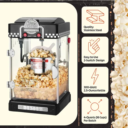 Vista 3 de Great Northern Popcorn Little Bambino 2.5oz Máquina de palomitas de maíz Negro