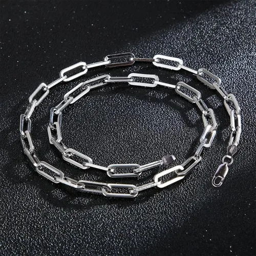Vista 3 de Collar con clip de papel de plata de ley 925 maciza de 0.197 in, collar de cadena italiana con clip para mujeres y hombres, chapado en oro, regalo