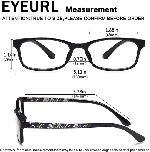 Vista 3 de EYEURL Lentes de lectura para mujeres y hombres, bloqueo de luz azul, 0.00 anti fatiga ocular, TR90 lentes de marco rectangular ultraligero
