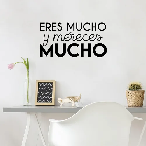Vista 2 de Eres Mucho Y Mereces Mucho/You are A Lot and You Mererve A Lot - 13 x 25 pulgadas - Pegatina motivadora con cita española para dormitorio, armario