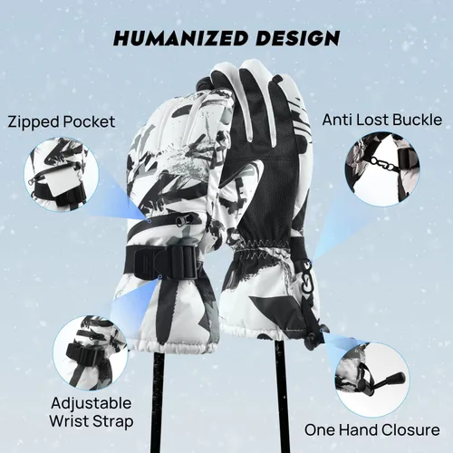 Vista 6 de ATERCEL Guantes de esquí para hombre y mujer, impermeables, 2022, guantes de nieve con pantalla táctil, guantes de snowboard para clima frío