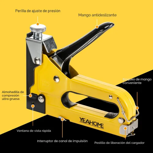 Vista 2 de Pistola de grapas 4 en 1 para tapicería, resistente, con 6000 grapas, removedor de guantes, clavadora manual de ajuste de potencia para madera