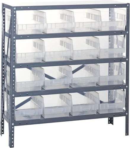 Vista 93 de Quantum QSBU-245BK Heavy Duty Shelving Unit with (7) Shelves and (24) QUS245 Black Bins for Garage Warehouse Storage Distribution 400 lb Load