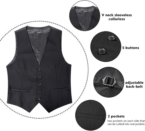 Vista 4 de Alizeal Chaleco clásico de color sólido para hombre, chaleco de esmoquin de ajuste regular para boda
