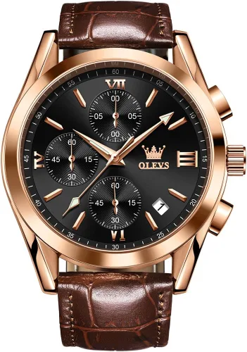 Vista 15 de OLEVS Watch for Men Chronograph Brown Leather Analog Quartz Fashion Business Dress Large Face Men Watch Day Date Luminous Waterproof Casual Male