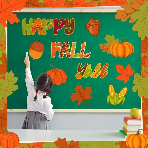 Vista 6 de 60 piezas de decoración de puerta de otoño para aula, decoración de tablón de anuncios de otoño, recortes de hojas de arce para suministros
