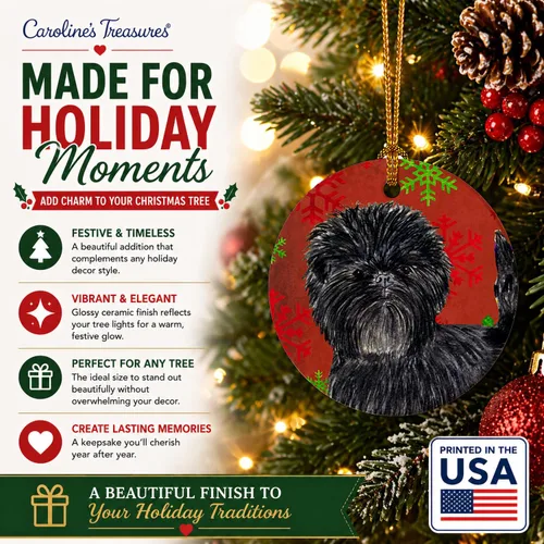 Vista 5 de Caroline's Treasures Affenpinscher - Adorno de cerámica para colgar en el árbol de Navidad con copos de nieve rojos y verdes, para el hogar