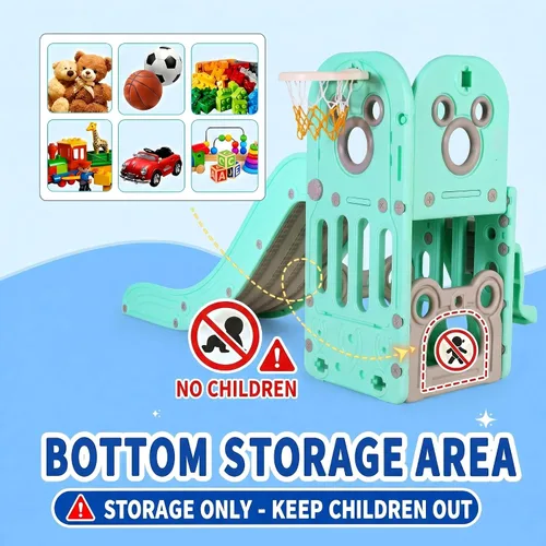 Vista 6 de Arlopu Juego de tobogán y columpio 7 en 1 para niños pequeños, juego de escalador con pelota y aro, telescopio, base reforzada con ventosa, parque