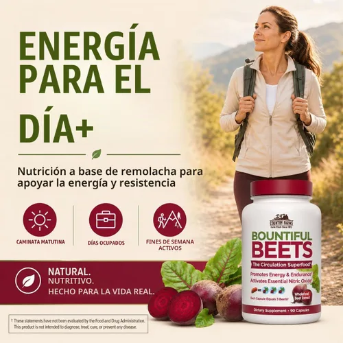 Vista 5 de Country Farms Bountiful Beets - Cápsulas de remolacha integral, superalimento de extracto de remolacha integral, refuerzo de óxido nítrico natural
