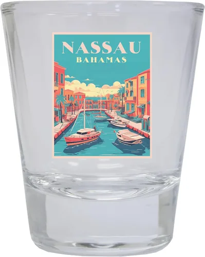 Vista 7 de Nassau the Bahamas Design B Souvenir - Vaso de chupito redondo de 1.5 onzas, color azul Azul Individual
