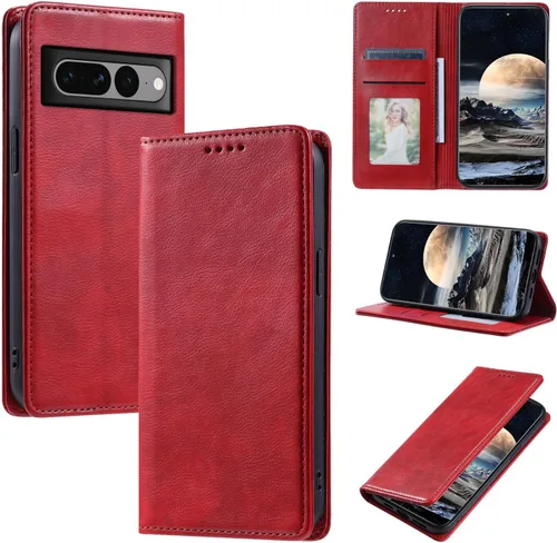 Vista 23 de Funda de cuero compatible con Google Pixel 7, compatible con Google Pixel 7 5G GVU6C GQML3 Flip Folio PU Funda de cuero negro