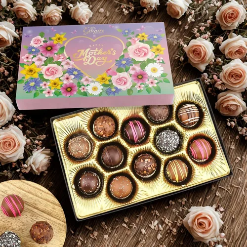 Vista 4 de Caja de regalo de chocolate para el día de la madre, caja de regalo surtida de trufas gourmet, regalos elegantes para el día de la madre para mamá